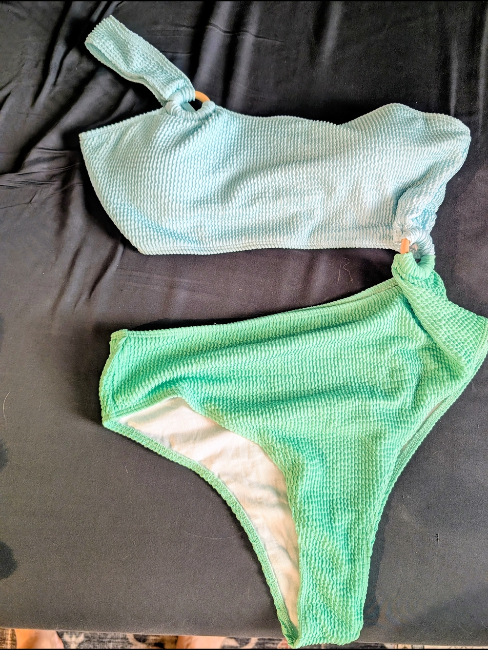 One-Shoulder Swimsuit in Mint and Aqua